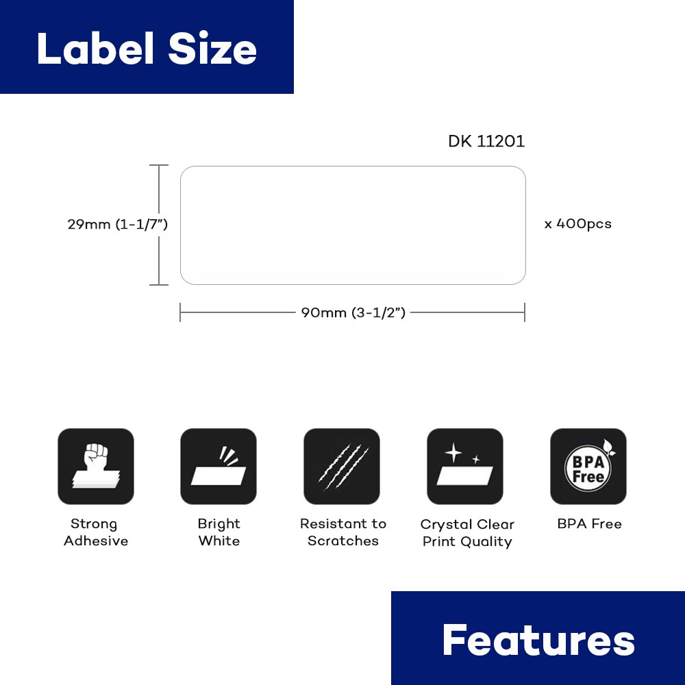 Rouleau d'étiquette compatible BROTHER DK-11201 étiquettes d'adresse 29mm x 90mm
